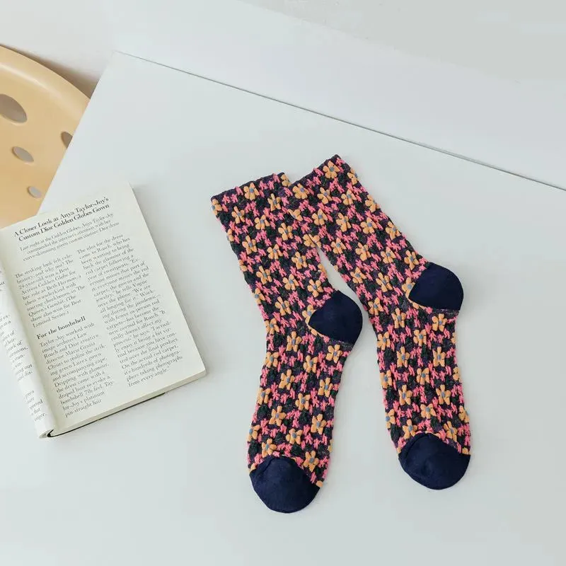 5 Pairs Autumn  Winter Women's Small Flower Stockings