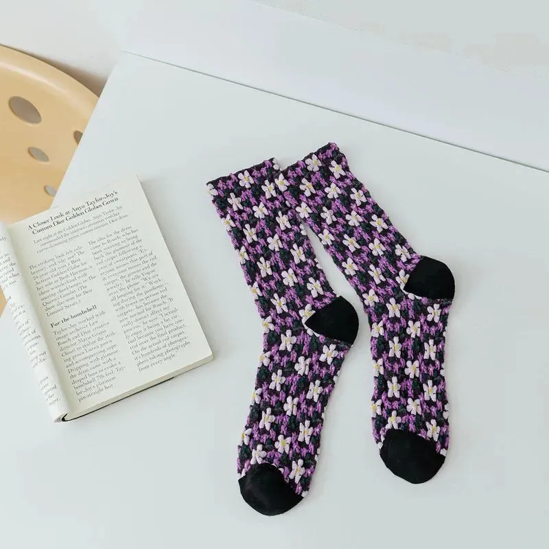 5 Pairs Autumn  Winter Women's Small Flower Stockings