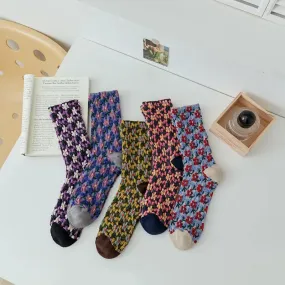 5 Pairs Autumn  Winter Women's Small Flower Stockings