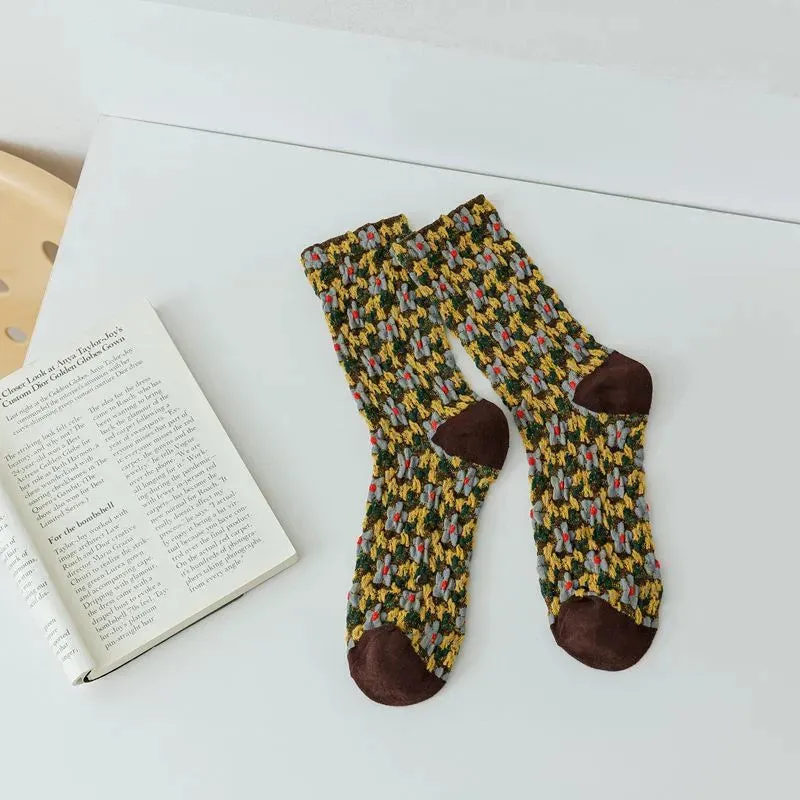 5 Pairs Autumn  Winter Women's Small Flower Stockings