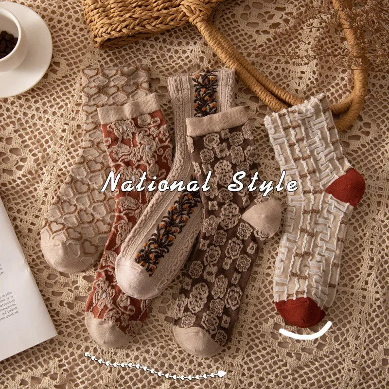 5 Pairs Vintage Floral Socks