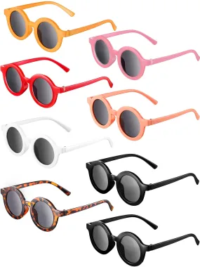 8 Pairs Kids Sunglasses Round Retro Sunglasses Toddler Baby Sunglasses, Age 3-10 Charming Color