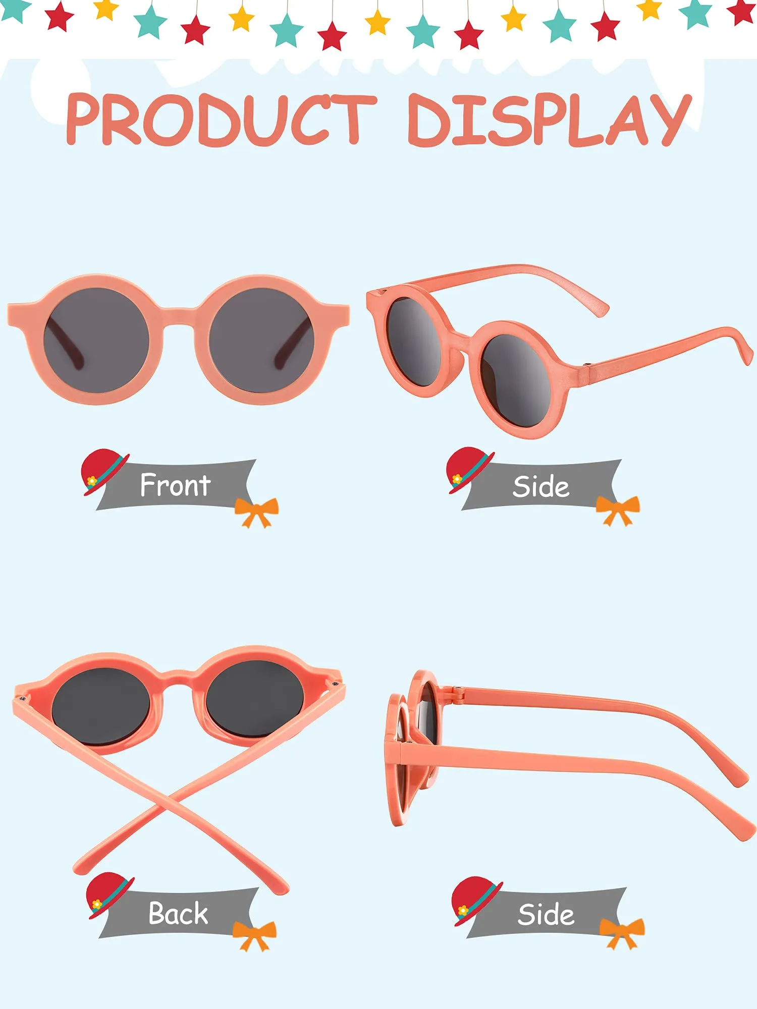 8 Pairs Kids Sunglasses Round Retro Sunglasses Toddler Baby Sunglasses, Age 3-10 Charming Color