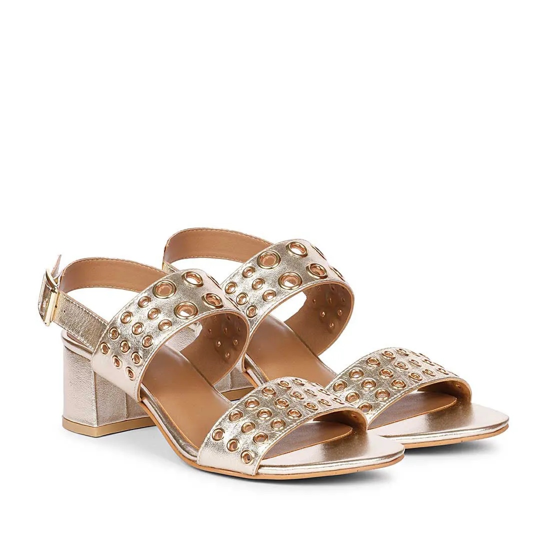 Albina Eyelet Embellished Platin Leather Block Heels