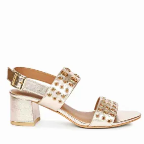 Albina Eyelet Embellished Platin Leather Block Heels
