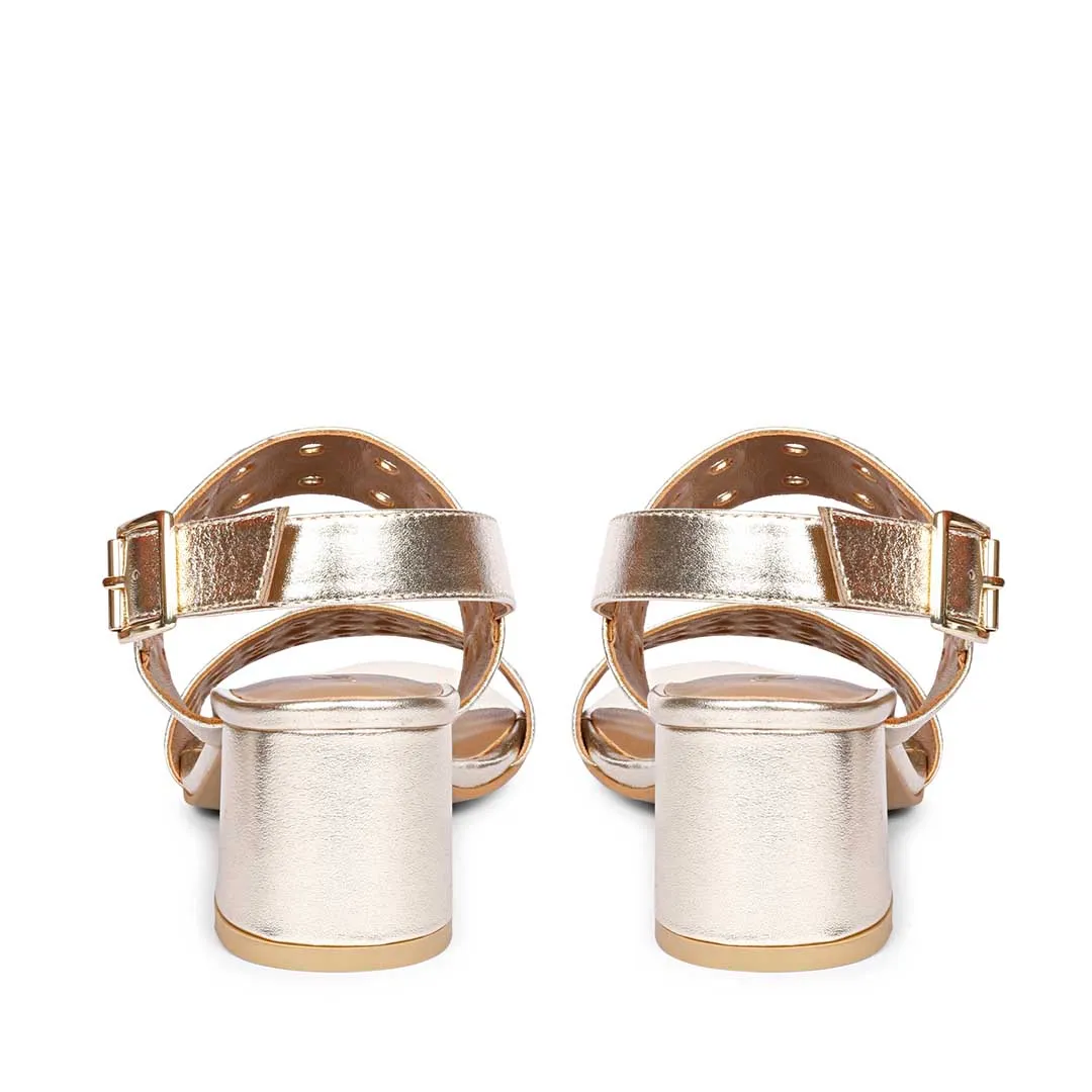 Albina Eyelet Embellished Platin Leather Block Heels
