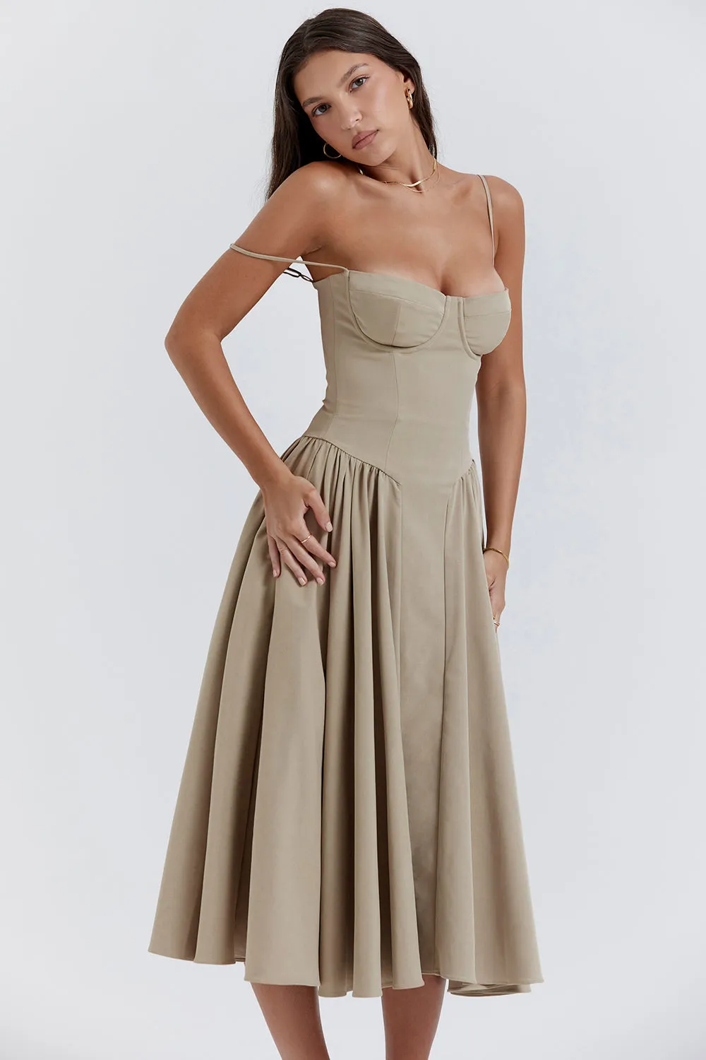 Althea – Twill Corset Midi Dress