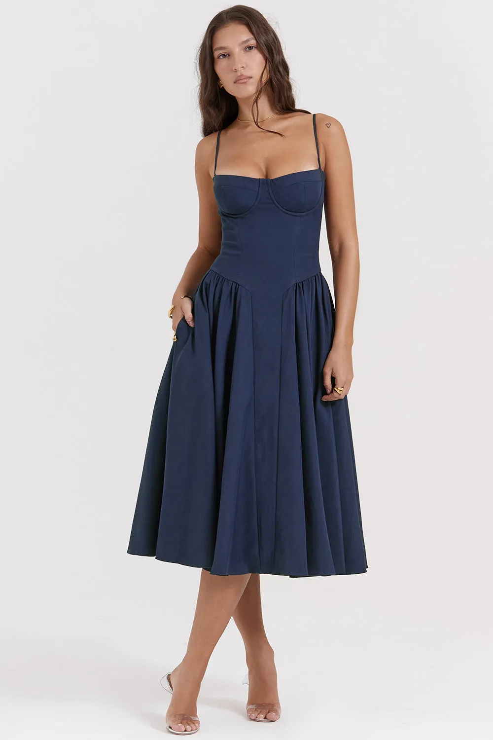 Althea – Twill Corset Midi Dress
