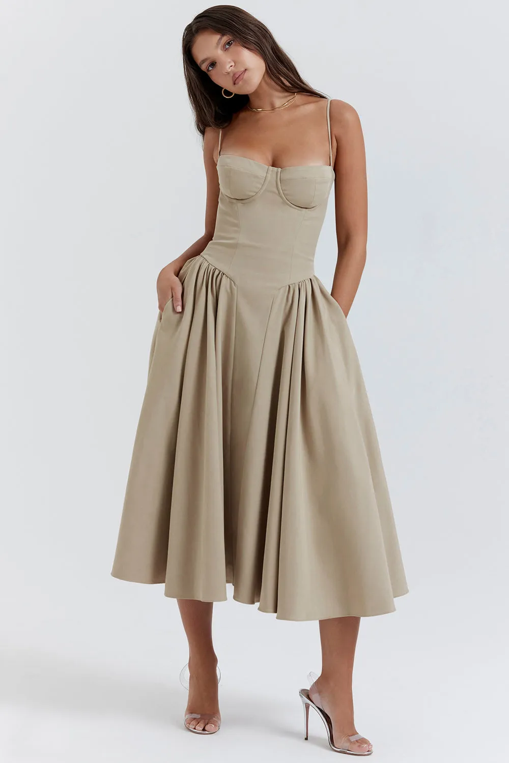 Althea – Twill Corset Midi Dress