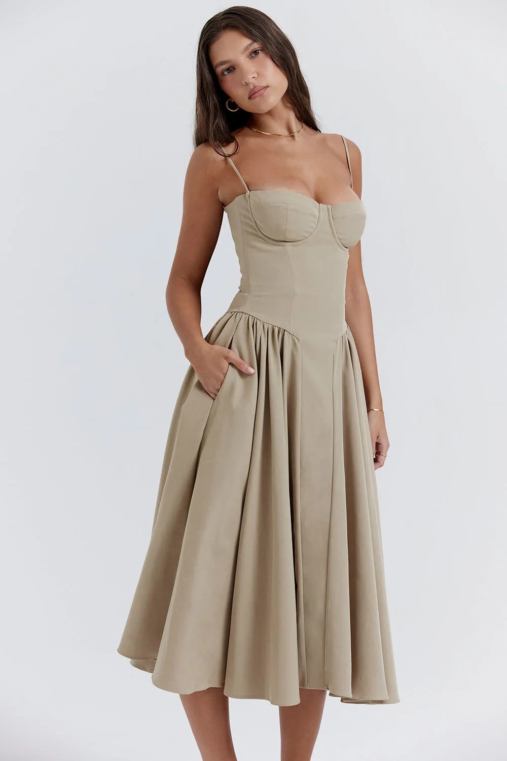 Althea – Twill Corset Midi Dress