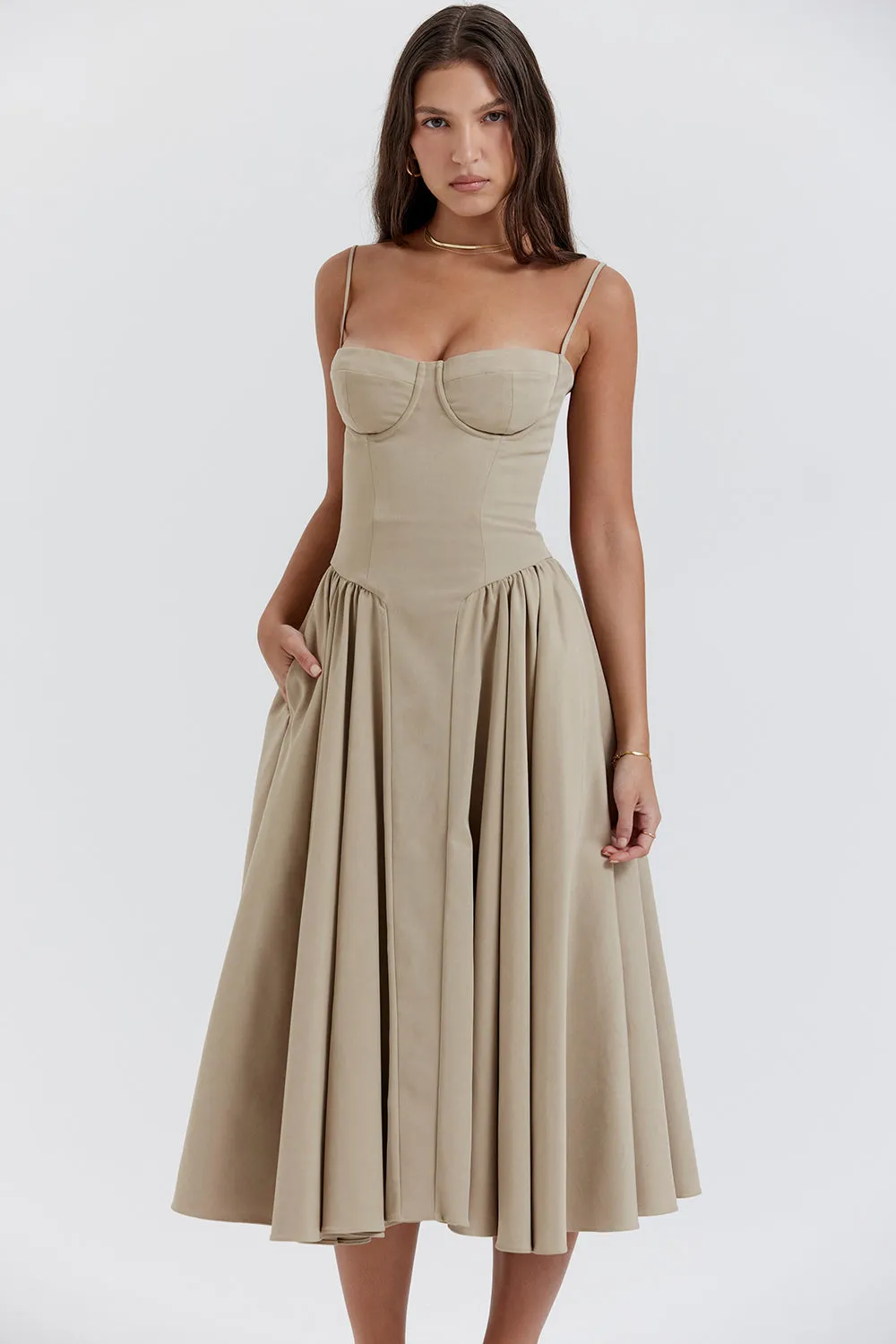 Althea – Twill Corset Midi Dress