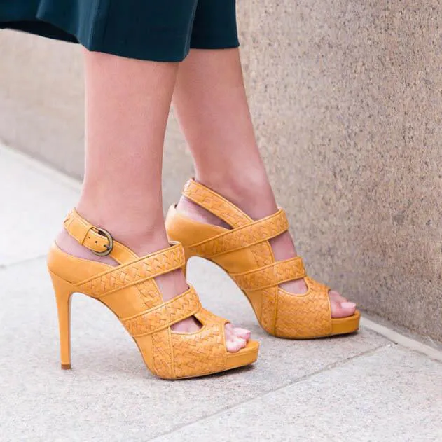 Anna High Heel | Mustard Calfskin Leather