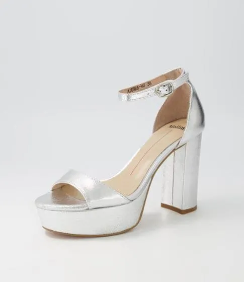 Azurra Silver Crinkle Leather Sandals