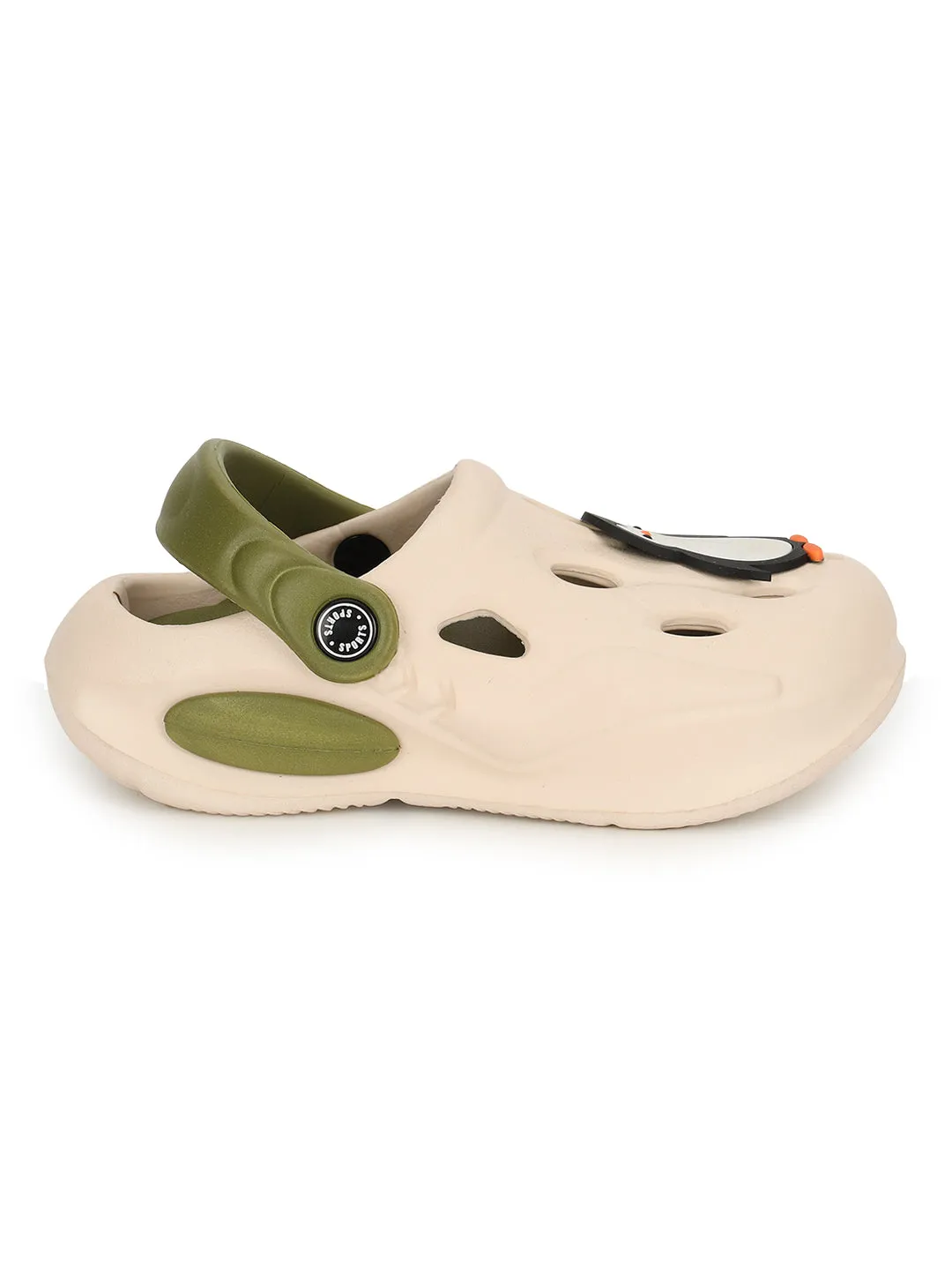Beige Green Stylish Slip-On Clogs For Kids-Unisex (TC-LCLOG4-BEIGRN)