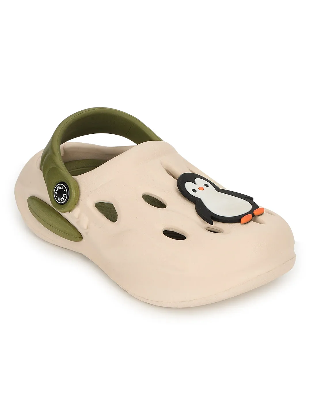 Beige Green Stylish Slip-On Clogs For Kids-Unisex (TC-LCLOG4-BEIGRN)