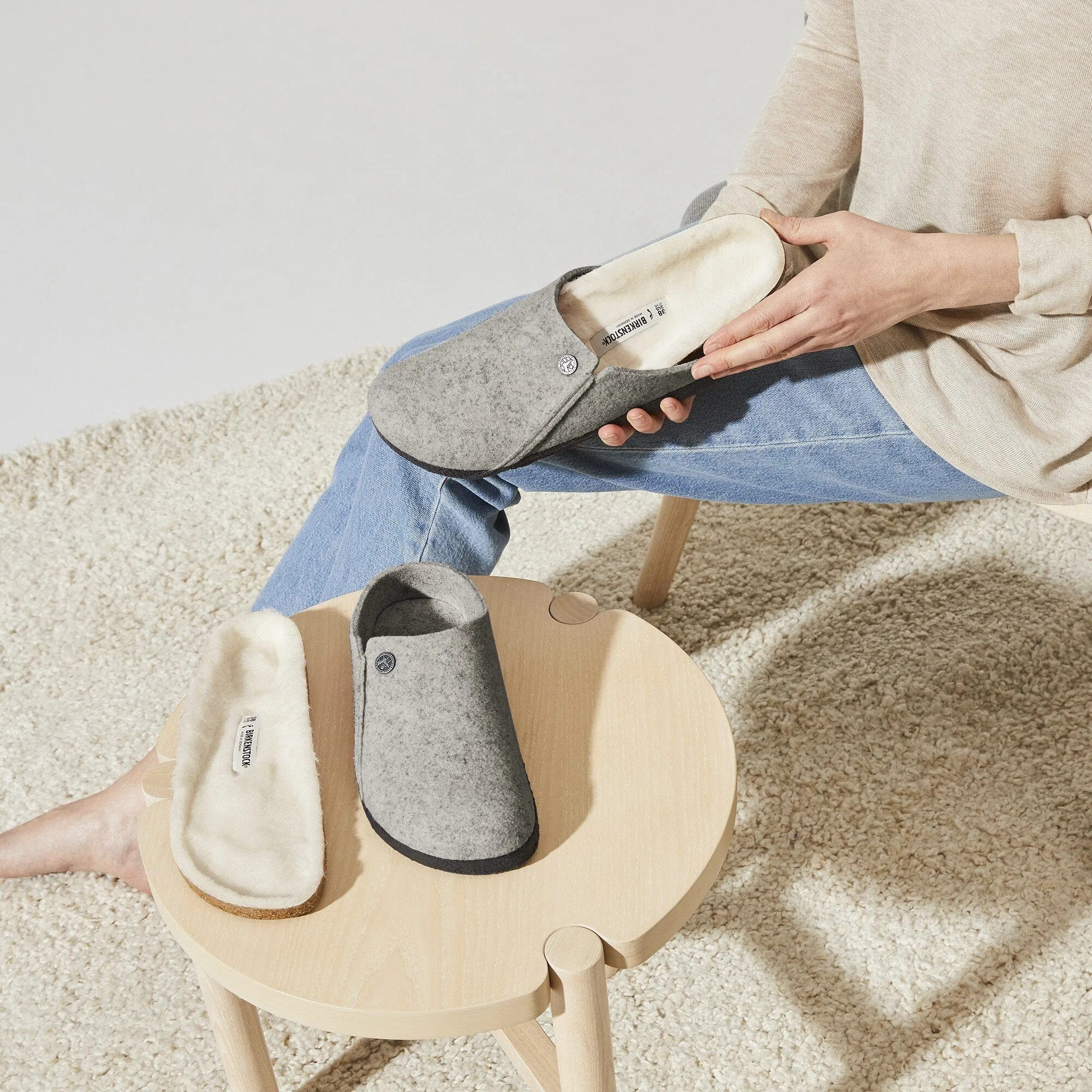 Birkenstock Zermatt Shearling Wool Slippers- Light Grey