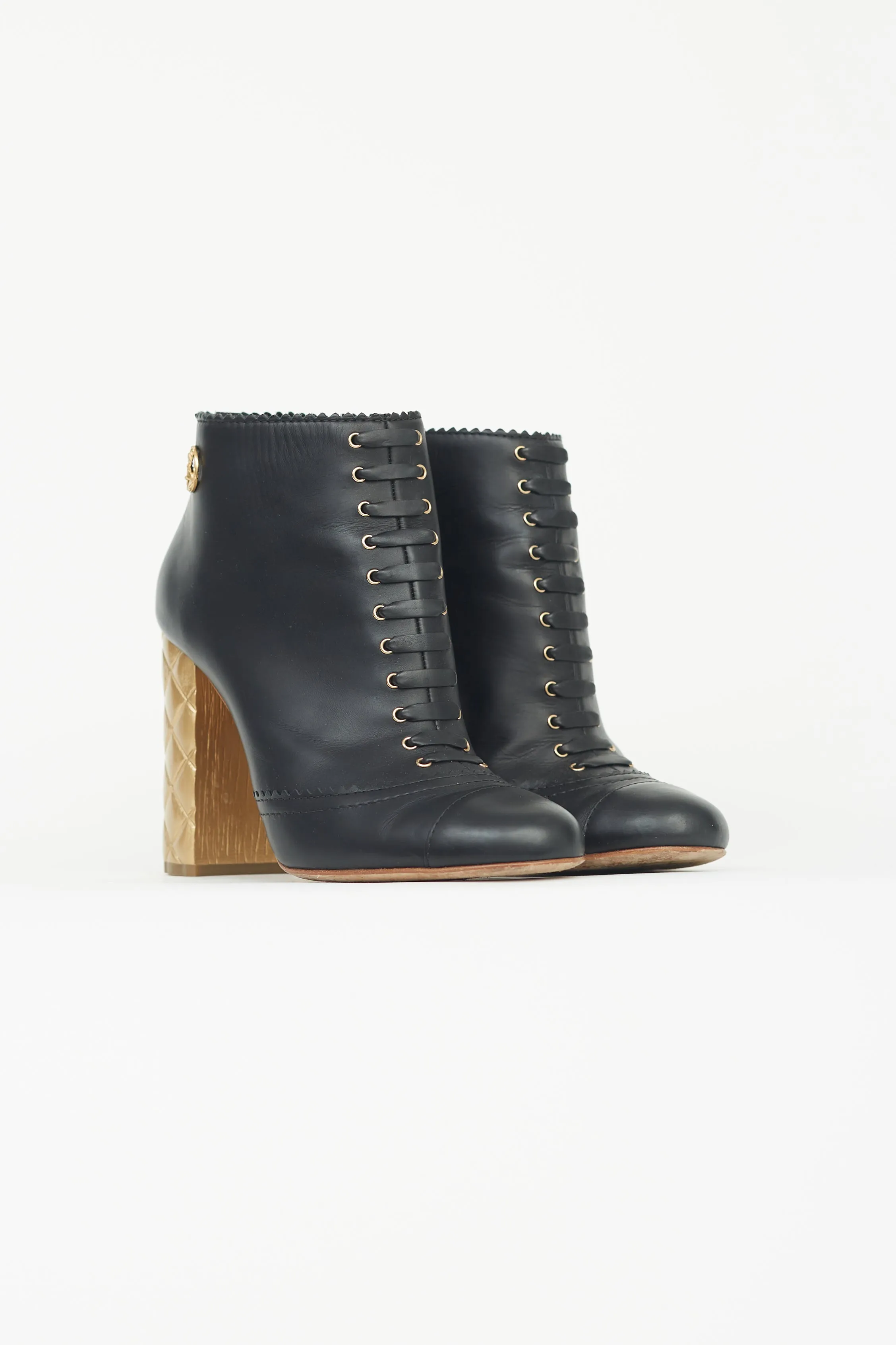Black & Gold Quilted Ankle Boot
