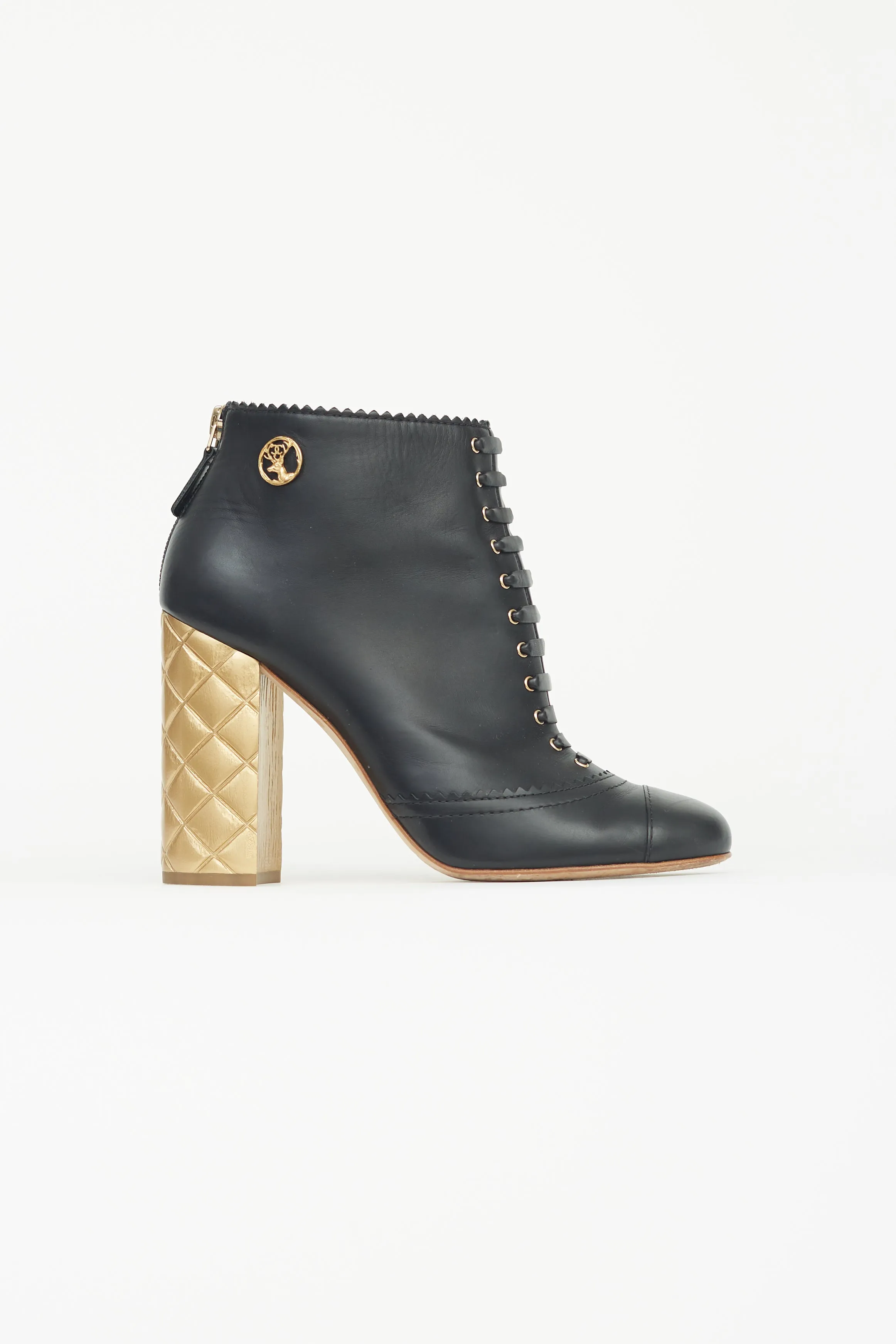Black & Gold Quilted Ankle Boot