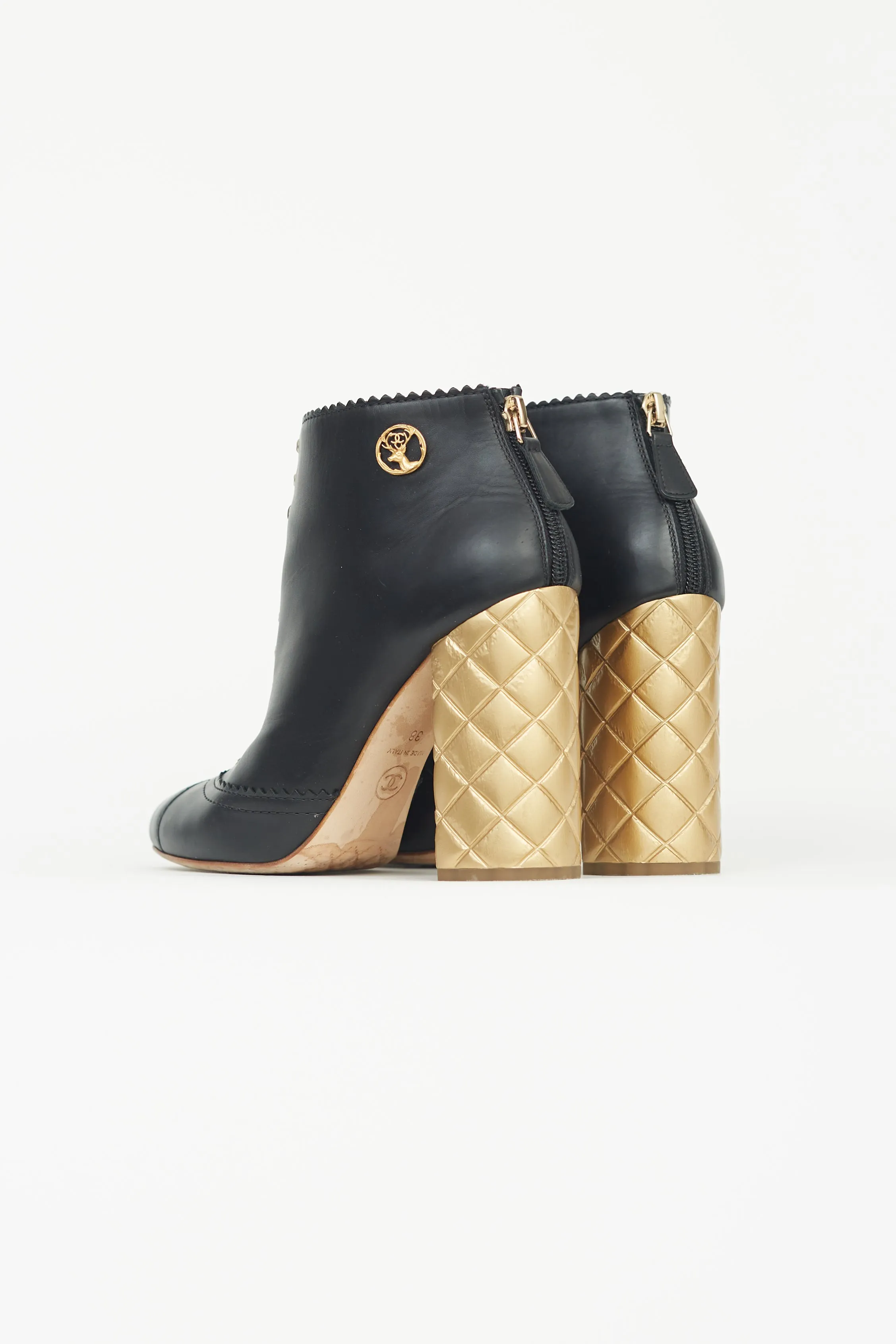 Black & Gold Quilted Ankle Boot