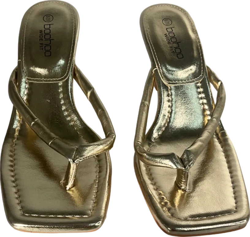 Boohoo Gold Wide Fit Heeled Thong Sandals UK 6