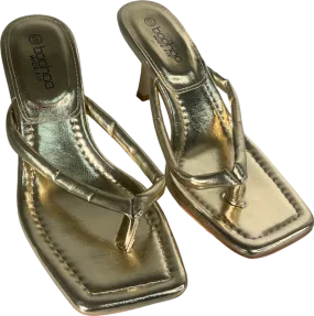 Boohoo Gold Wide Fit Heeled Thong Sandals UK 6