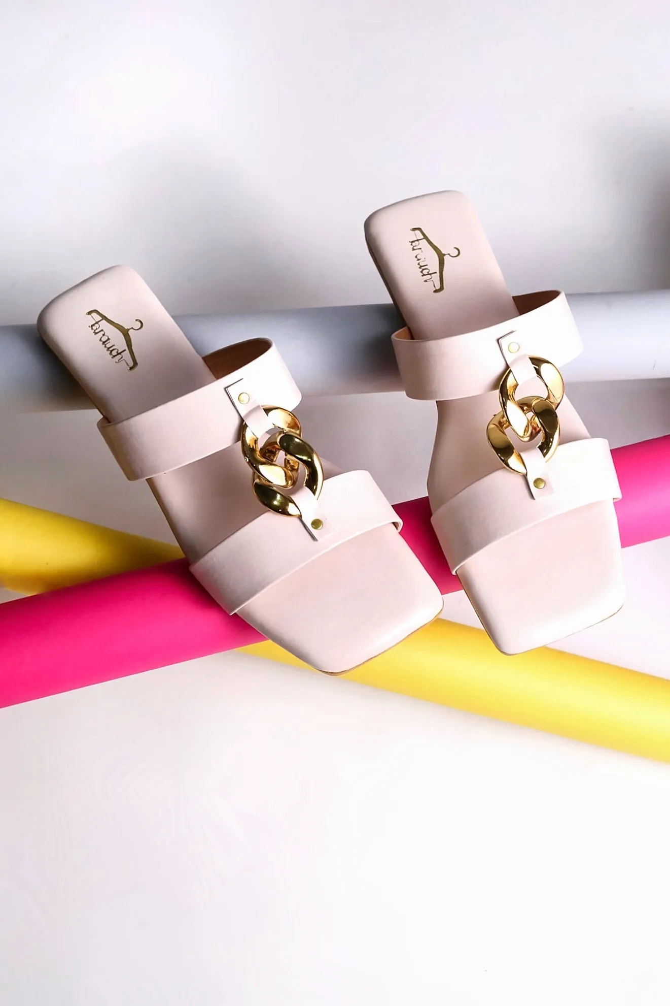 Brauch Women Cream Dual Strap Embellished Buckle Flats