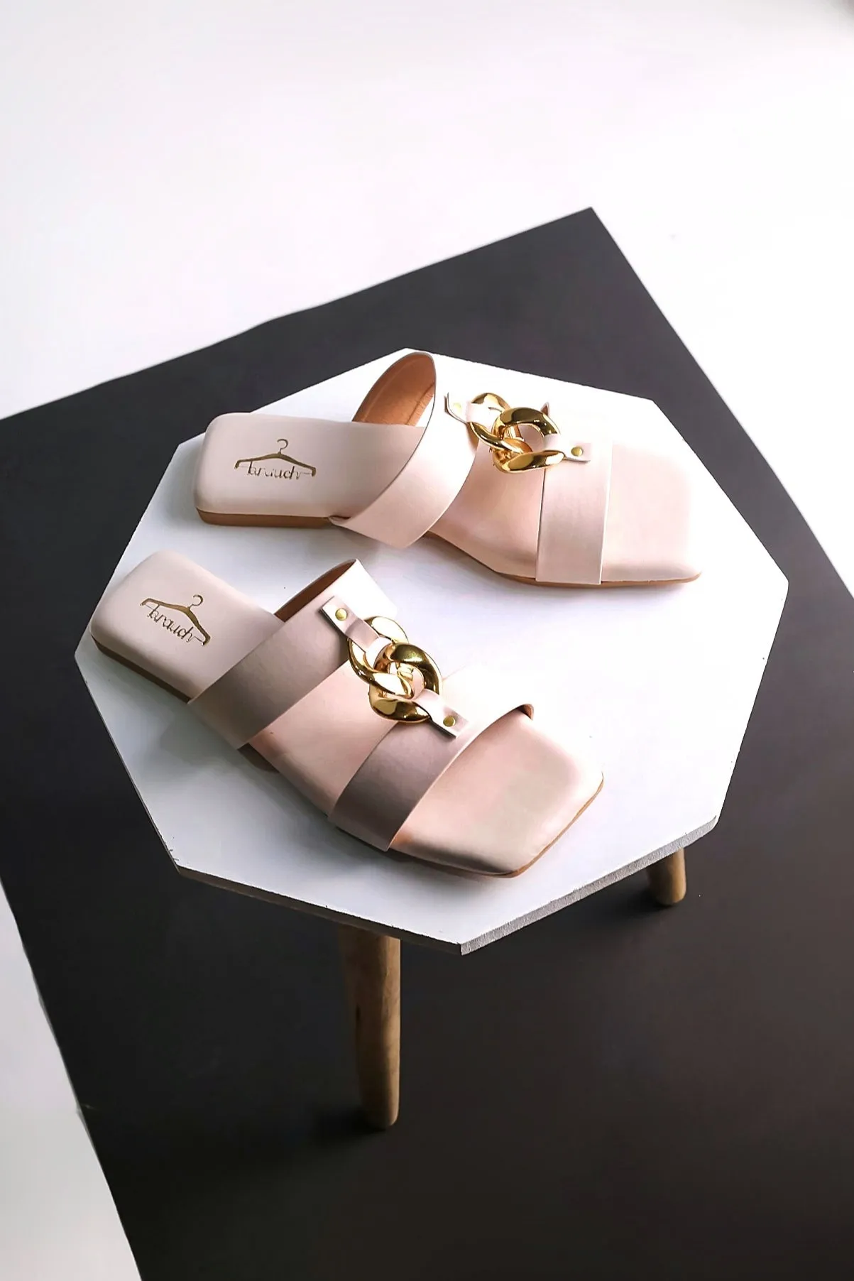 Brauch Women Cream Dual Strap Embellished Buckle Flats