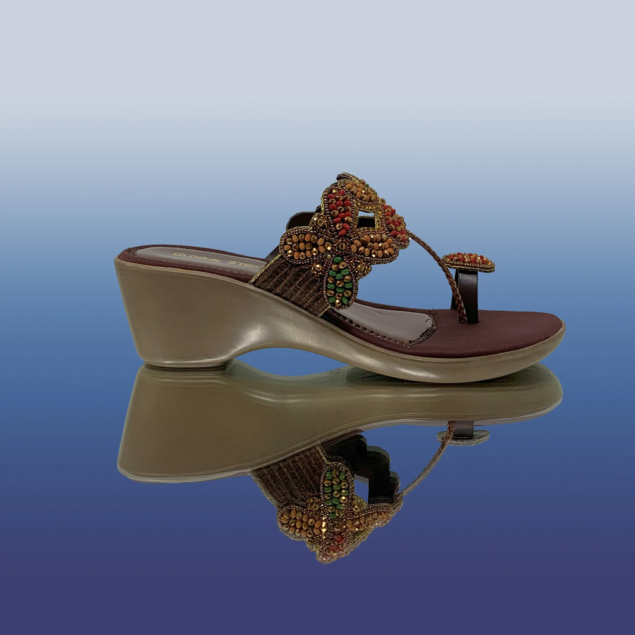 Brown Beaded Ethnic Wedges