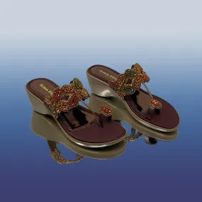 Brown Beaded Ethnic Wedges