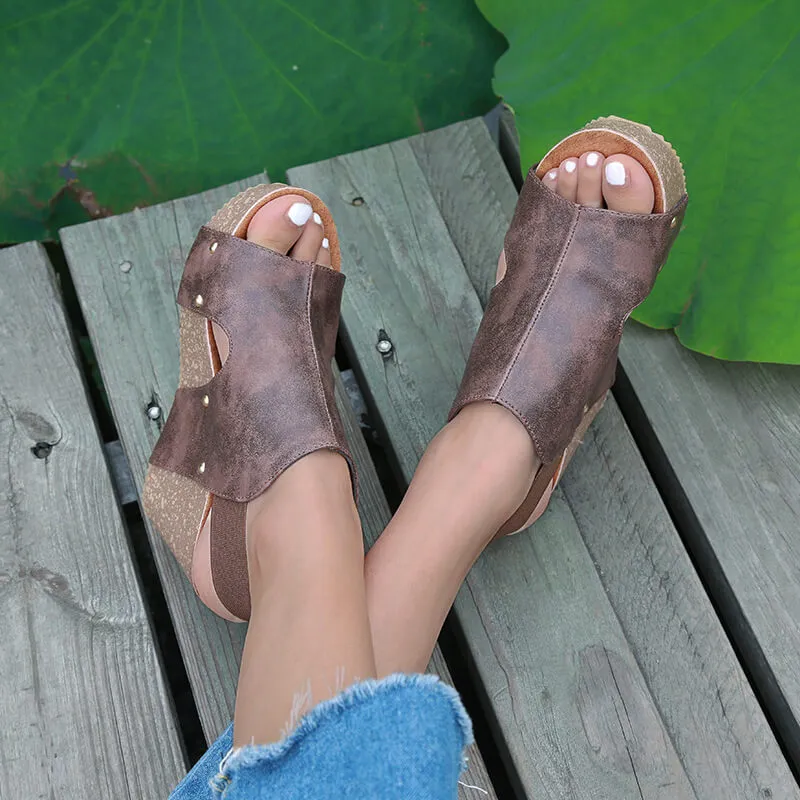 Buckle Platform Wedge Patchwork Sandals