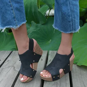Buckle Platform Wedge Patchwork Sandals