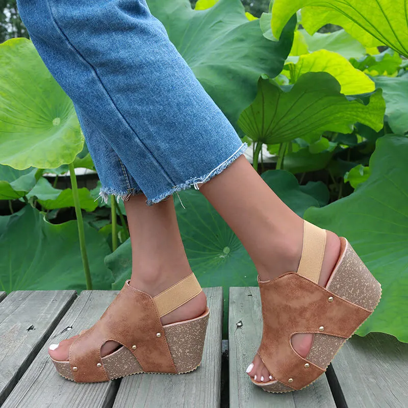 Buckle Platform Wedge Patchwork Sandals