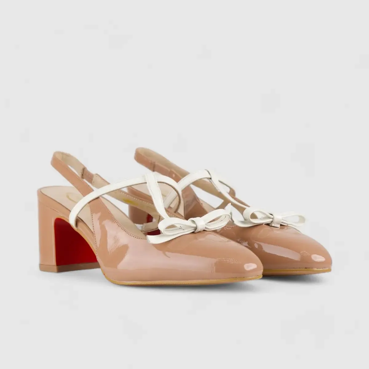 Bulbul Leather Block Heel Shoe Pink/White LAR6004