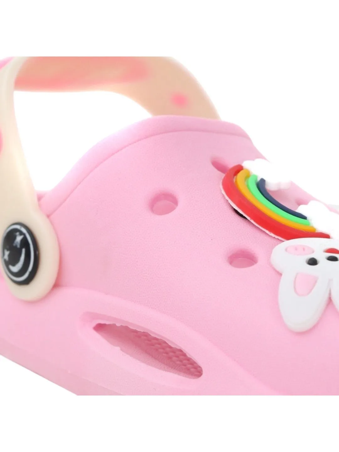 Bunny & Rainbow-Themed Clogs with "Hello" Strap for Girls - Pink