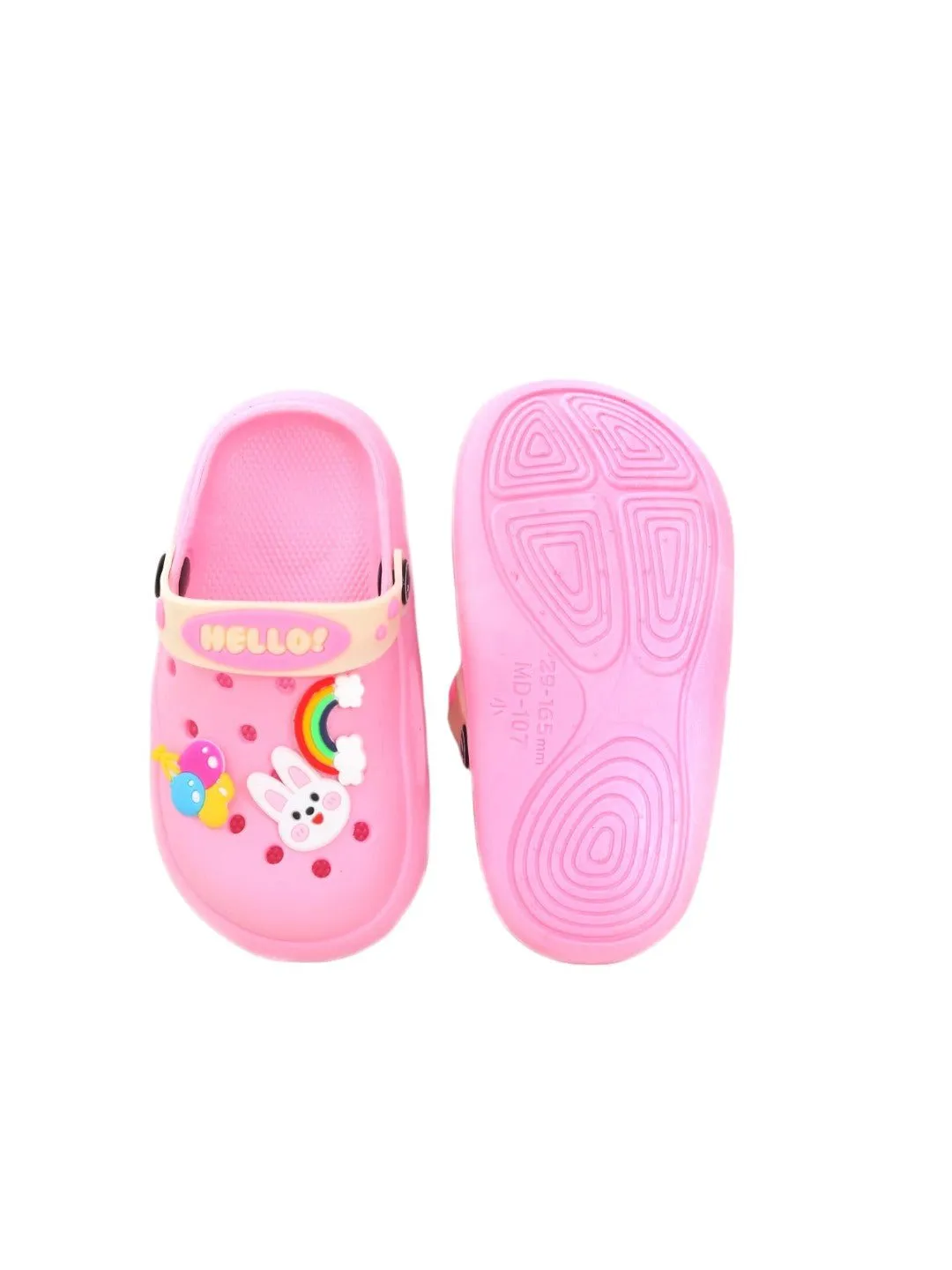 Bunny & Rainbow-Themed Clogs with "Hello" Strap for Girls - Pink