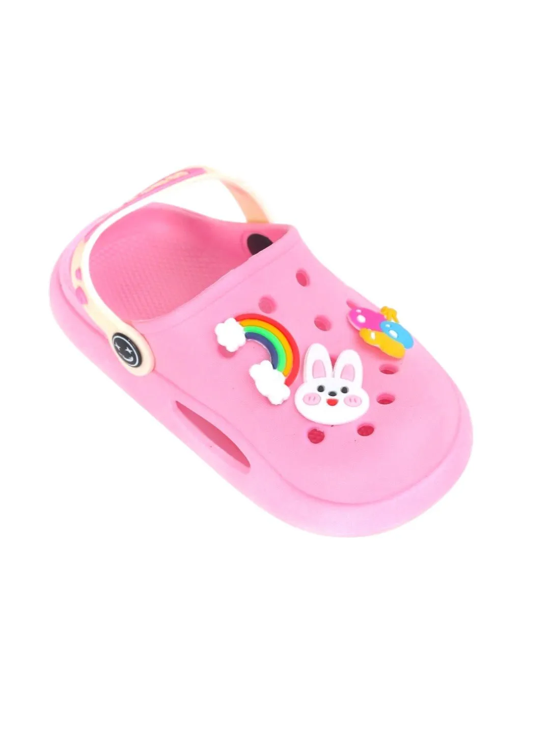 Bunny & Rainbow-Themed Clogs with "Hello" Strap for Girls - Pink