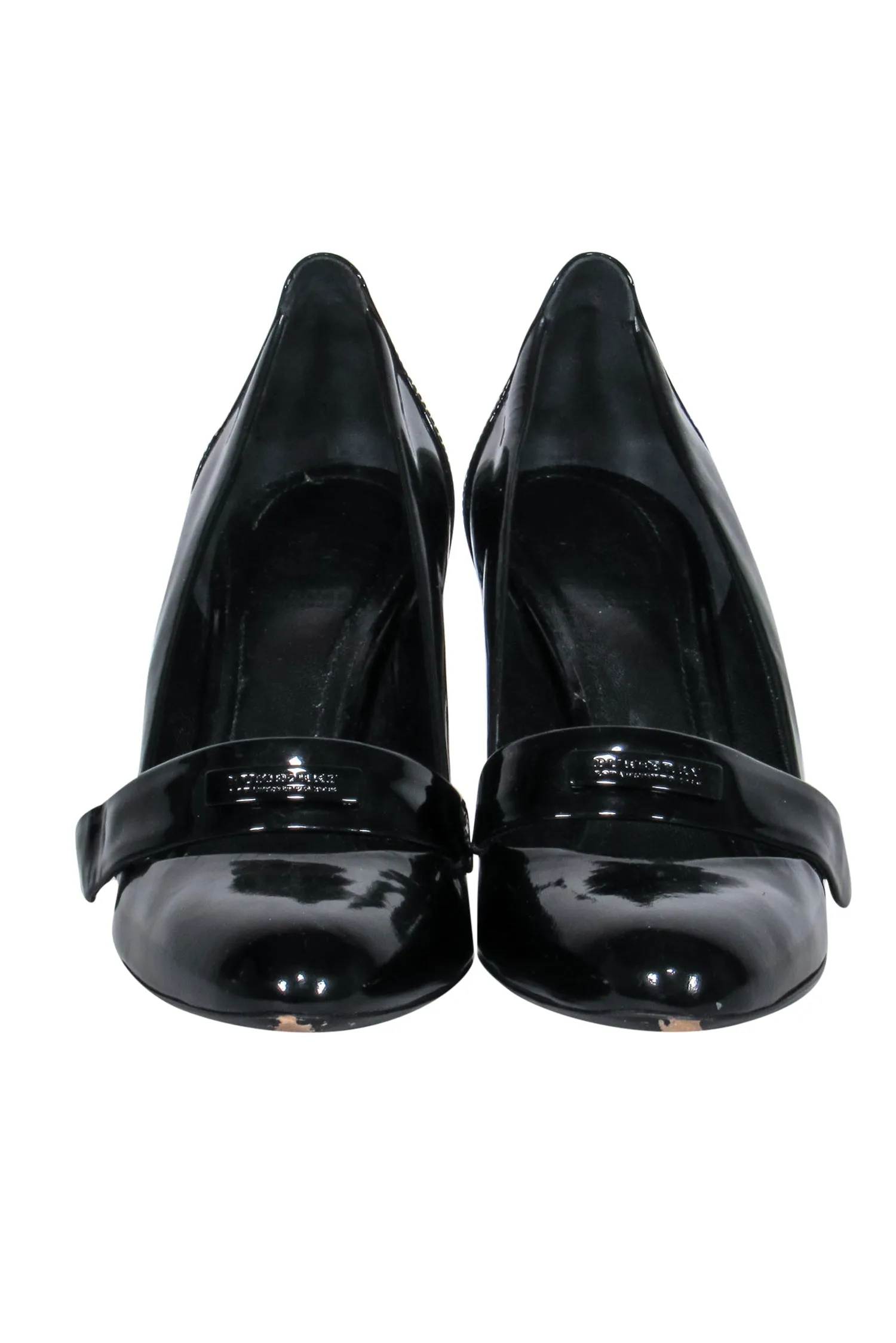 Burberry - Black Patent Logo Strap Heels Sz 6.5