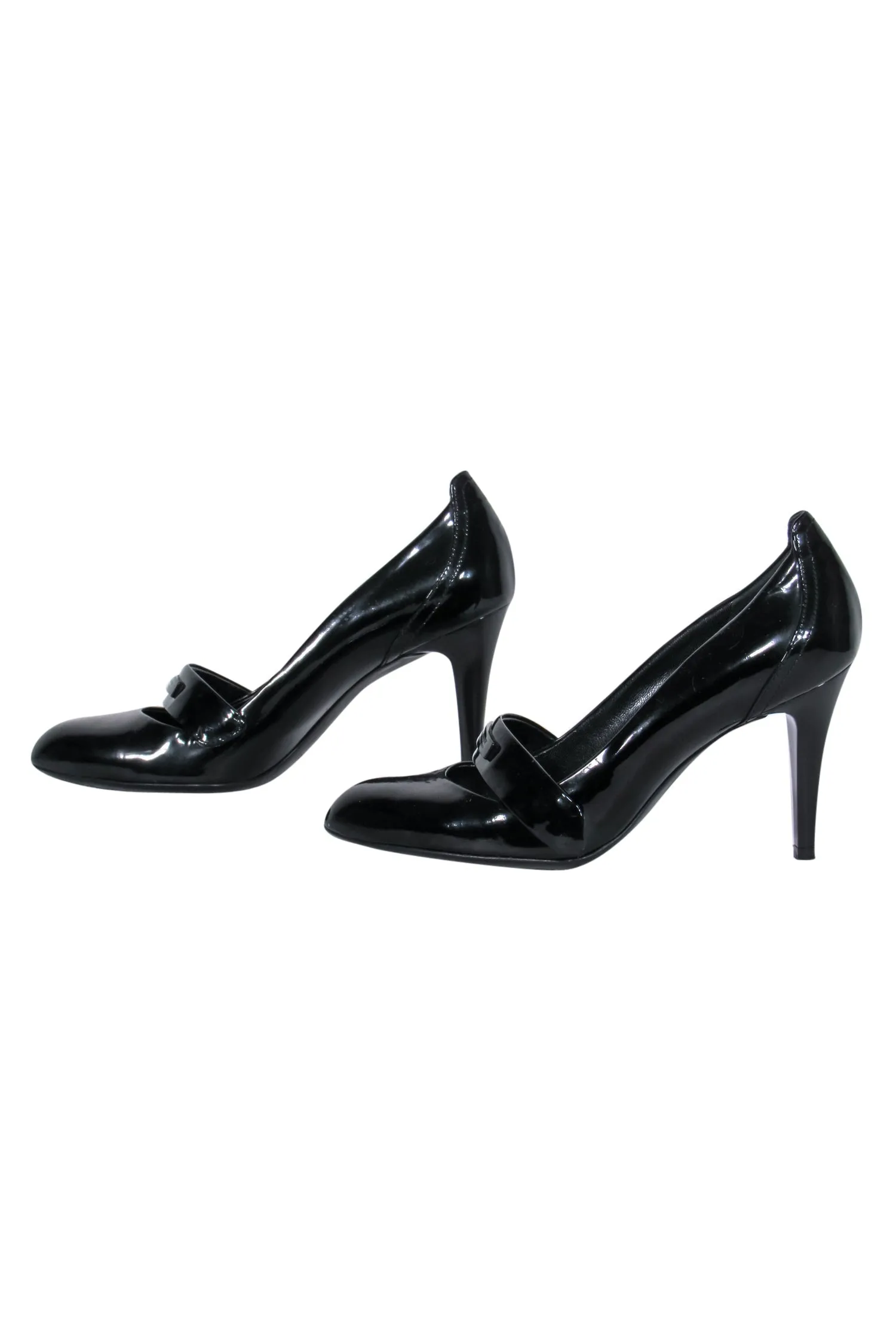 Burberry - Black Patent Logo Strap Heels Sz 6.5