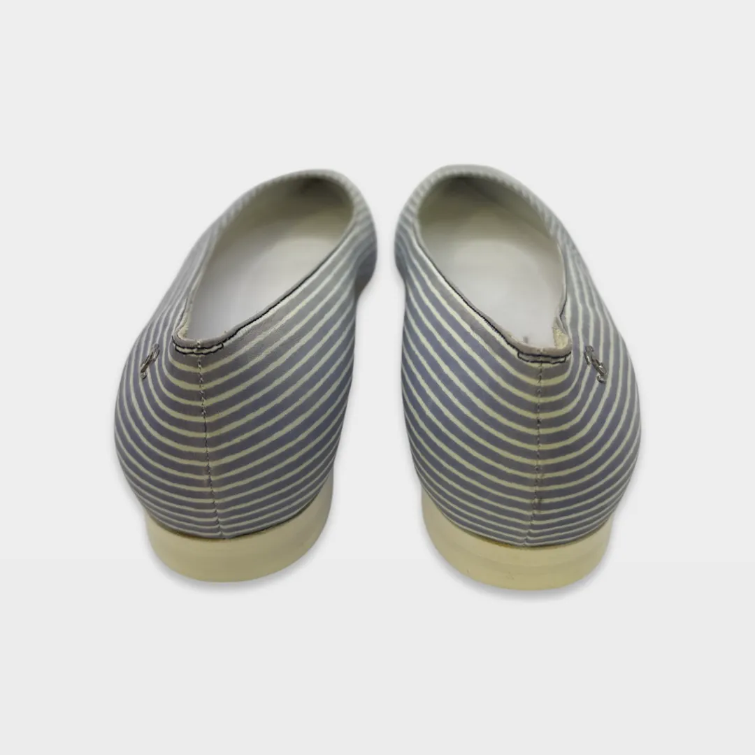 Chanel Baby Blue and white striped Ballet Flats