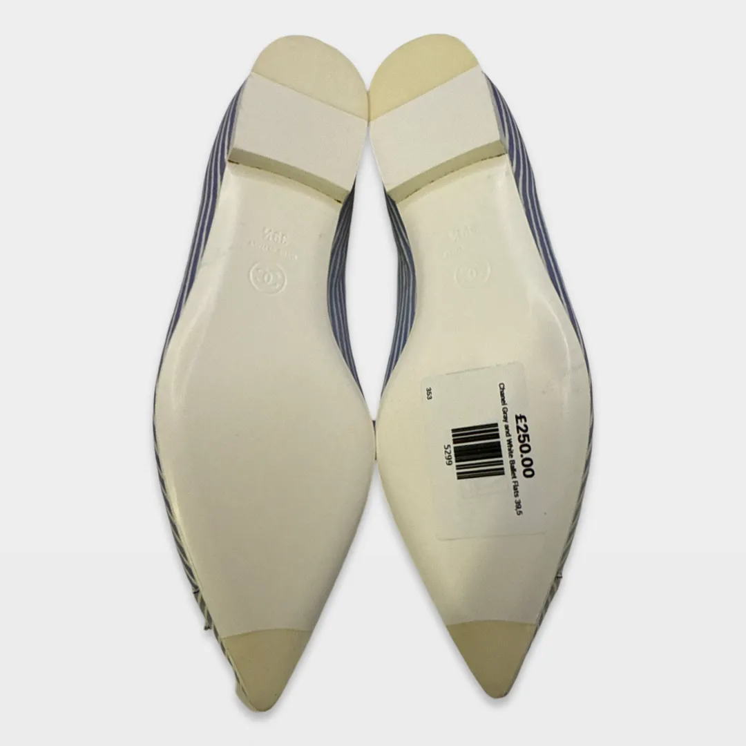 Chanel Baby Blue and white striped Ballet Flats