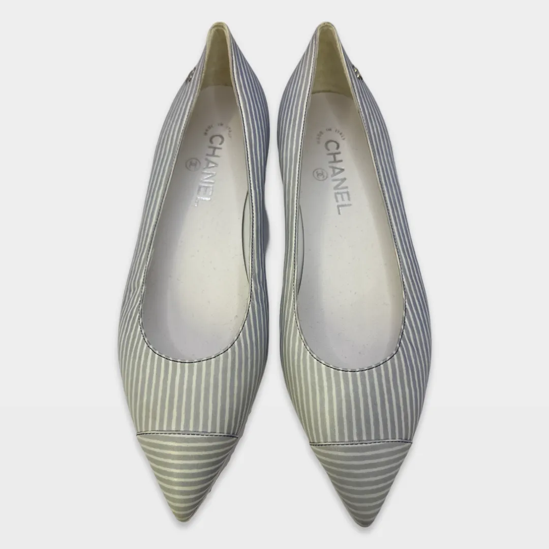 Chanel Baby Blue and white striped Ballet Flats