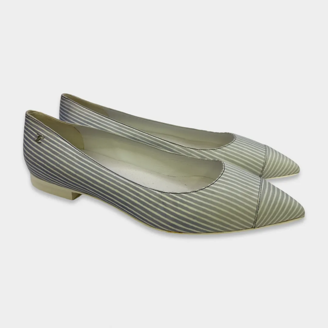 Chanel Baby Blue and white striped Ballet Flats