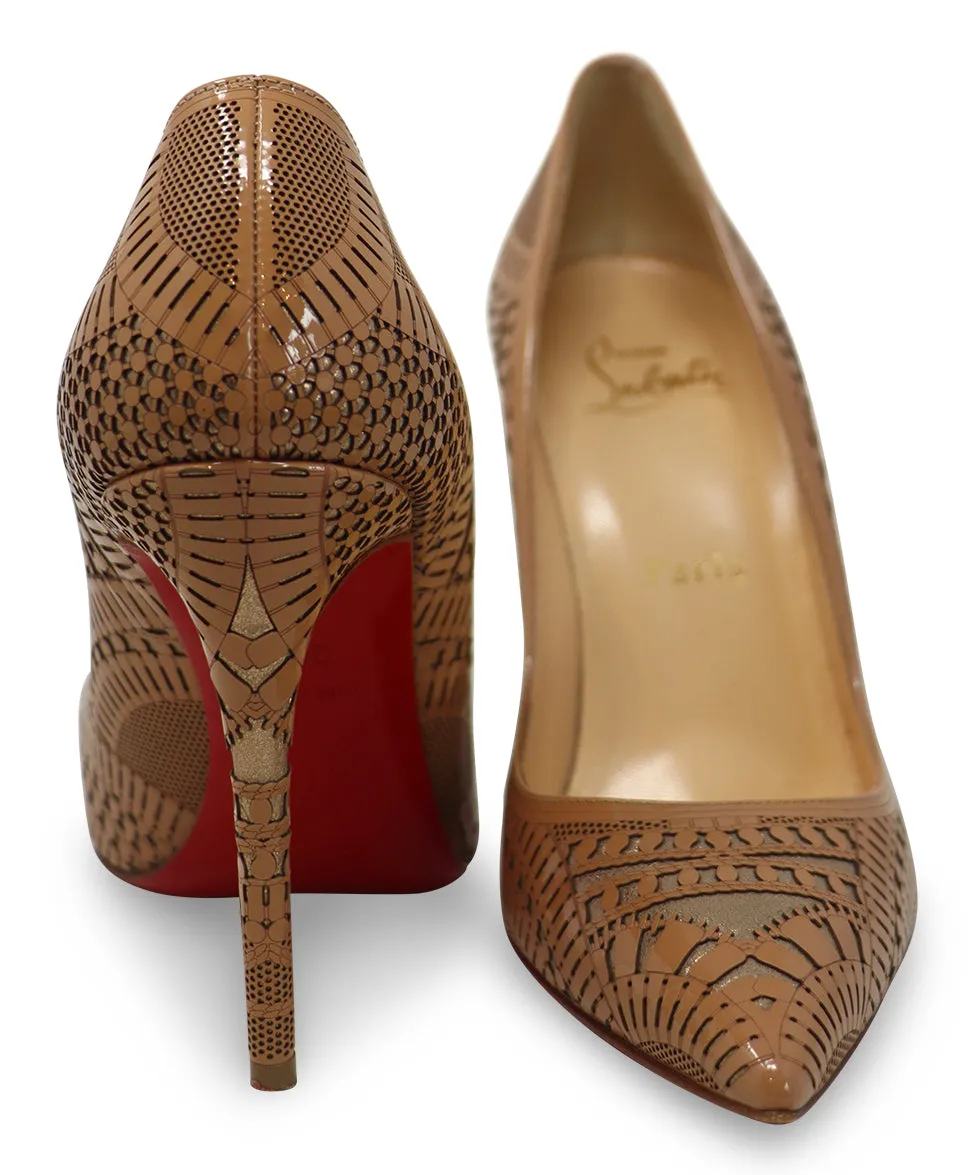 Christian Louboutin Tan & Gold Cutwork Heels sz 6.5