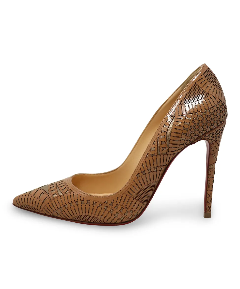 Christian Louboutin Tan & Gold Cutwork Heels sz 6.5