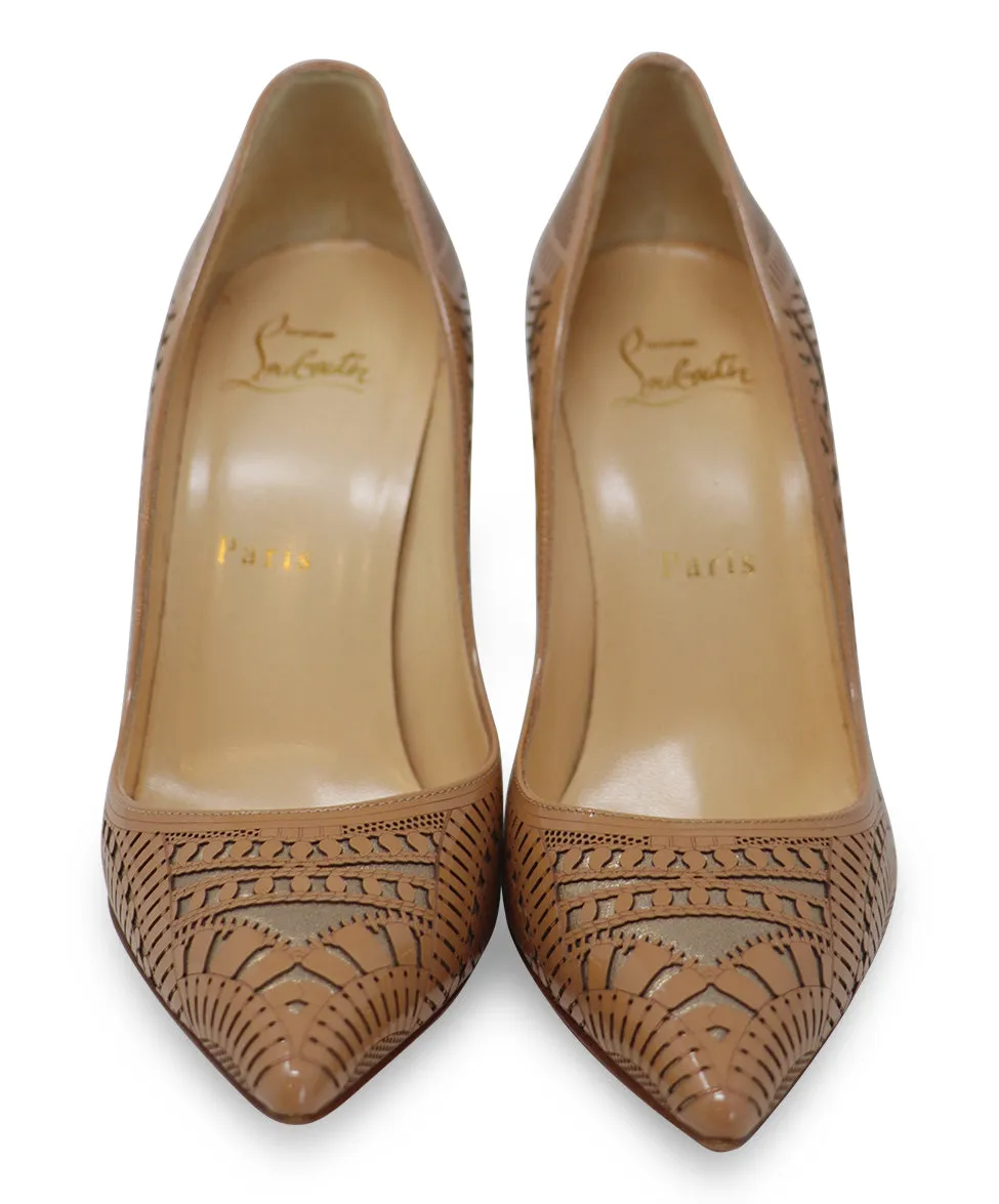 Christian Louboutin Tan & Gold Cutwork Heels sz 6.5