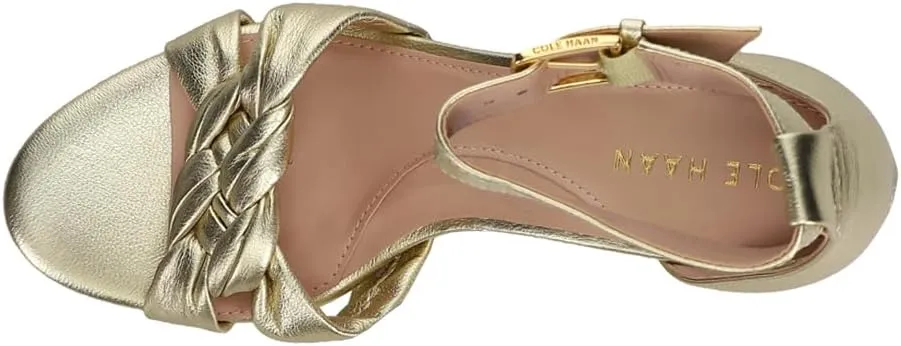 Cole Haan Adella Braid Gold Leather Ankle Strap Open Toe Block Heeled Sandals