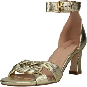 Cole Haan Adella Braid Gold Leather Ankle Strap Open Toe Block Heeled Sandals