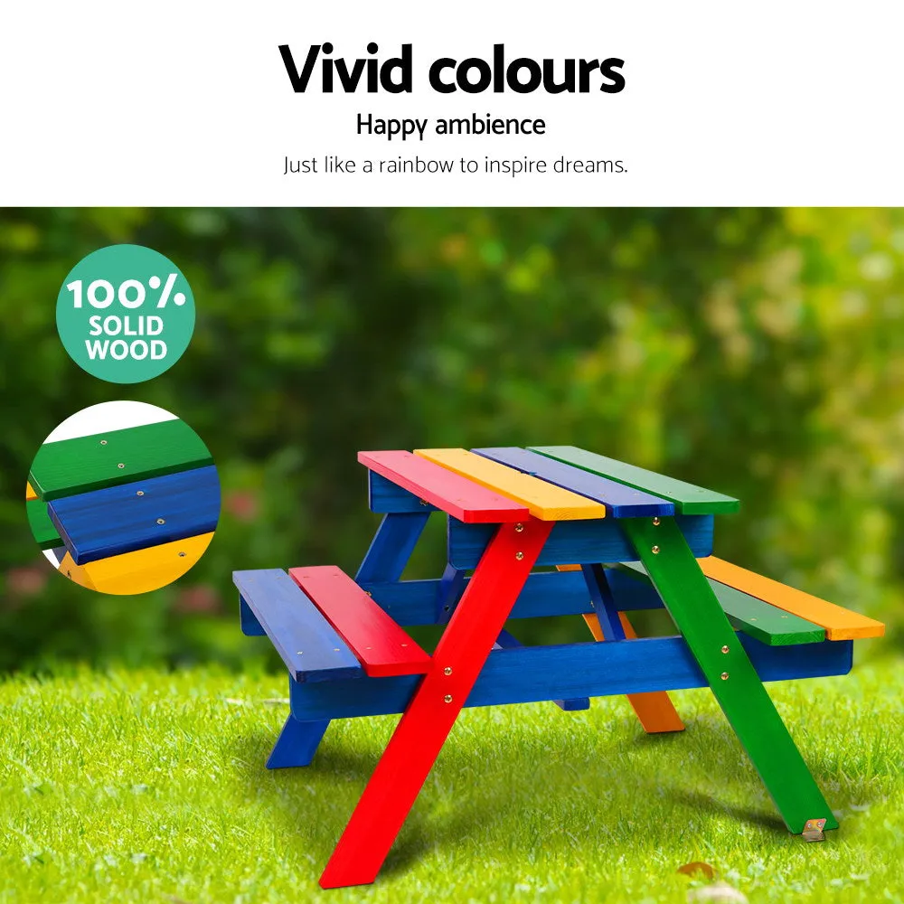 Colorful Wooden Kids Picnic Table Set with Umbrella - Keezi