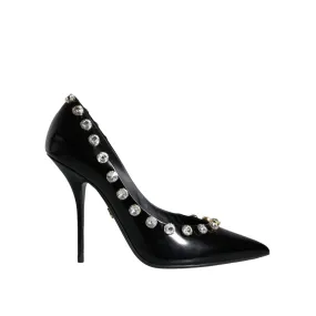 Dolce & Gabbana Black Crystals Leather High Heels Pumps Shoes
