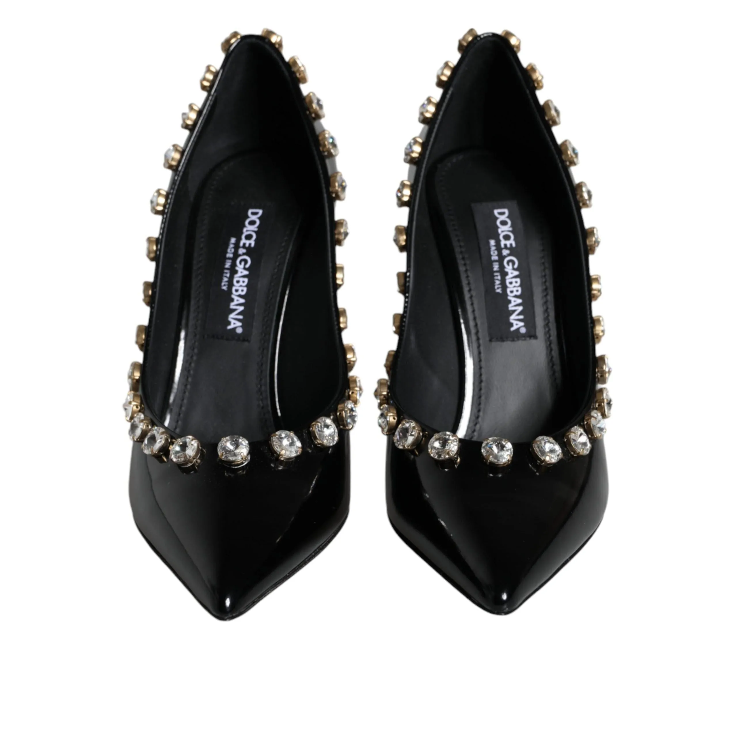 Dolce & Gabbana Black Crystals Leather High Heels Pumps Shoes